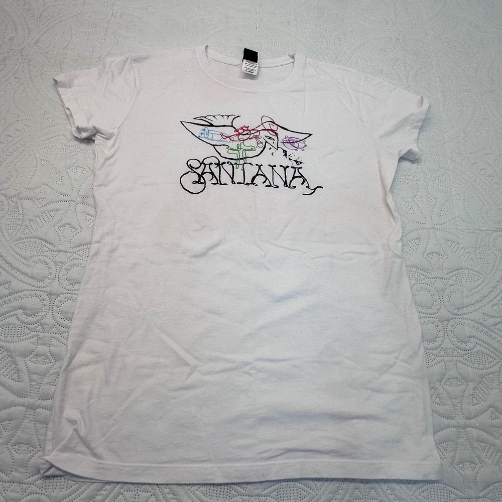 Santana Official Merchandise Graphic T-Shirt White XL Combed Cotton Dove Cross